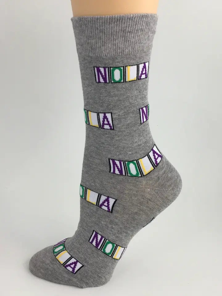 Mardi Gras Nola Tiles Socks Grey