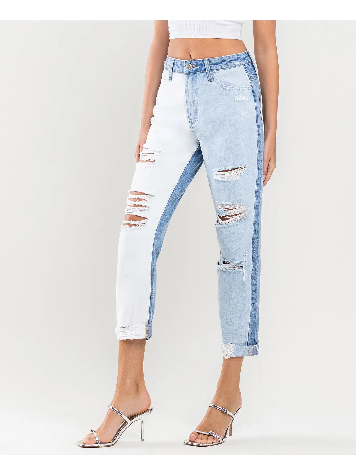 Super High Rise Color Block Cuffed Mom Jeans (Vervet-Emma)