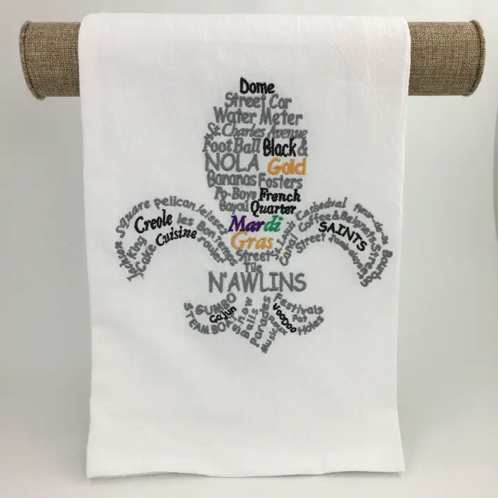 Mardi Gras Words Fleur De Lis Kitchen Towel