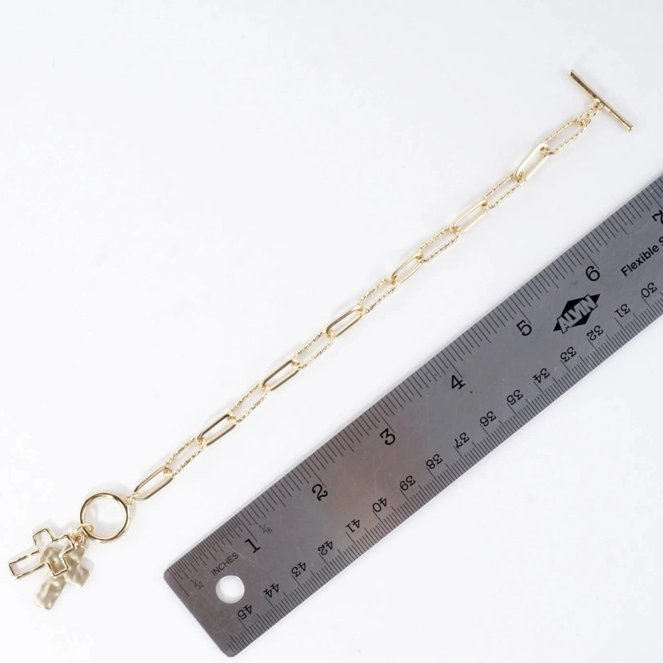 Hammered Cross Cluster Charm Toggle Bracelet