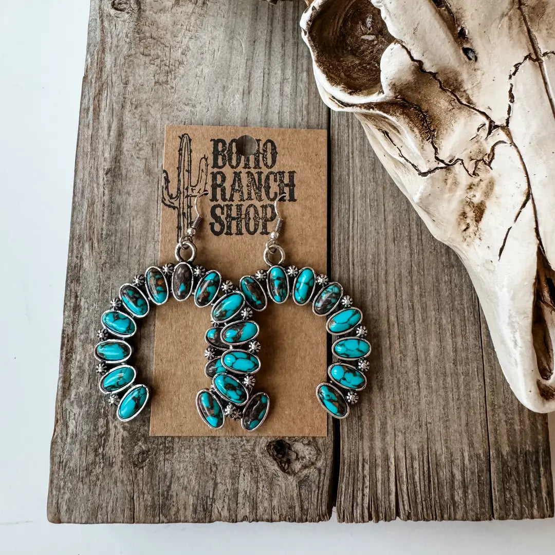 Western Squash Blossom Stone Stud Earrings