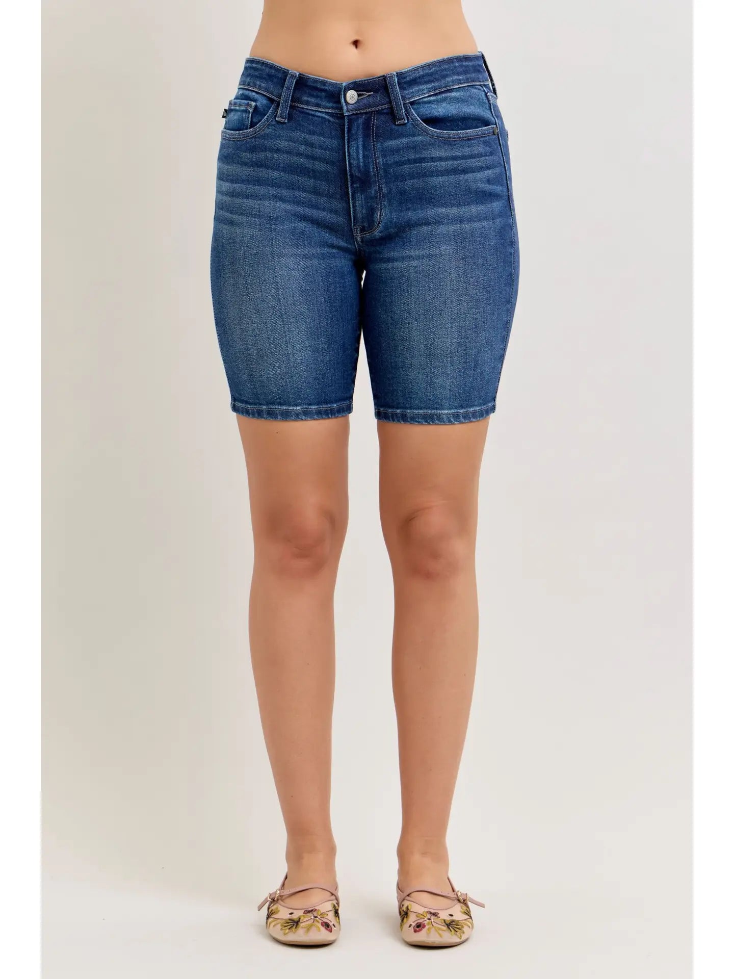 Judy Blue Mid Rise Dark Wash Bermuda Shorts