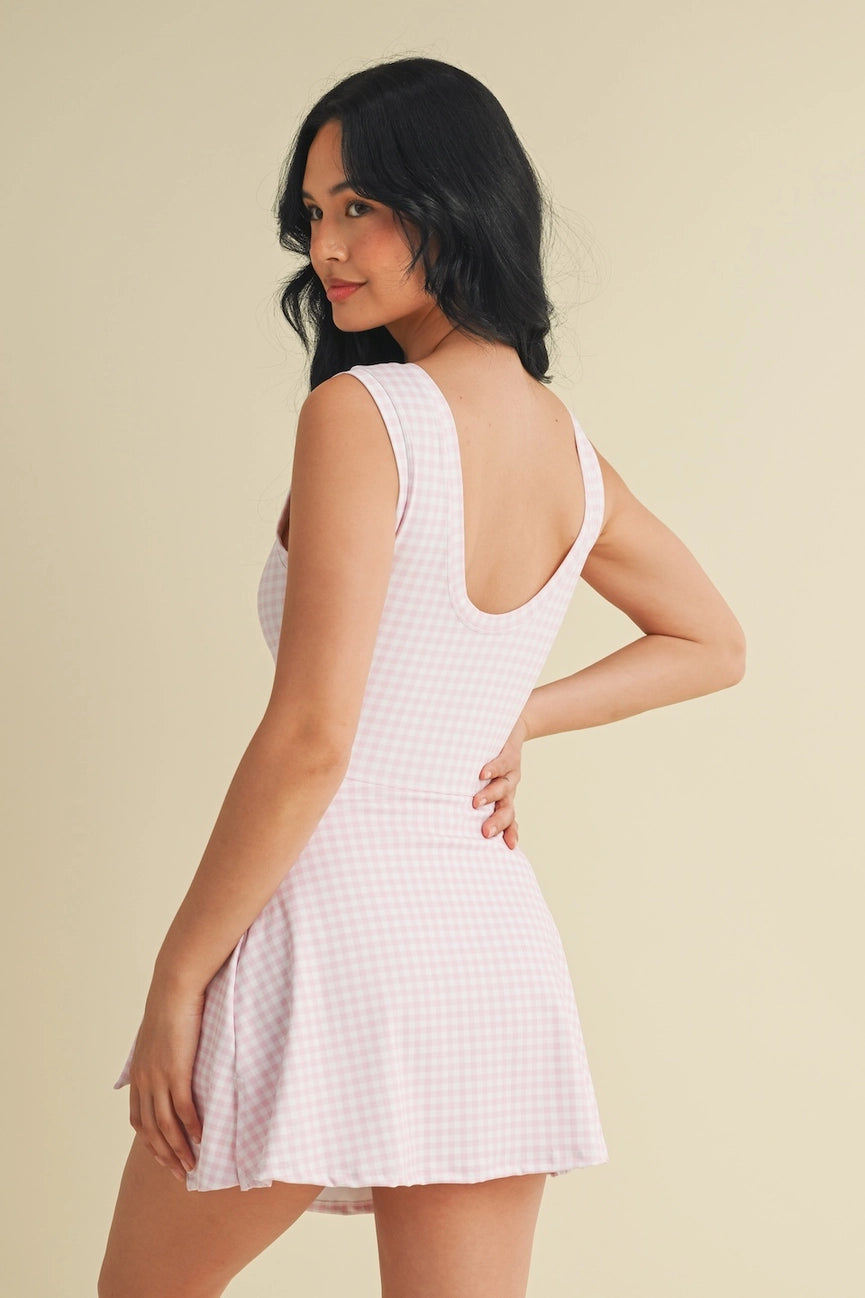 Gingham Print Sleeveless Wrap Tie Front Dress