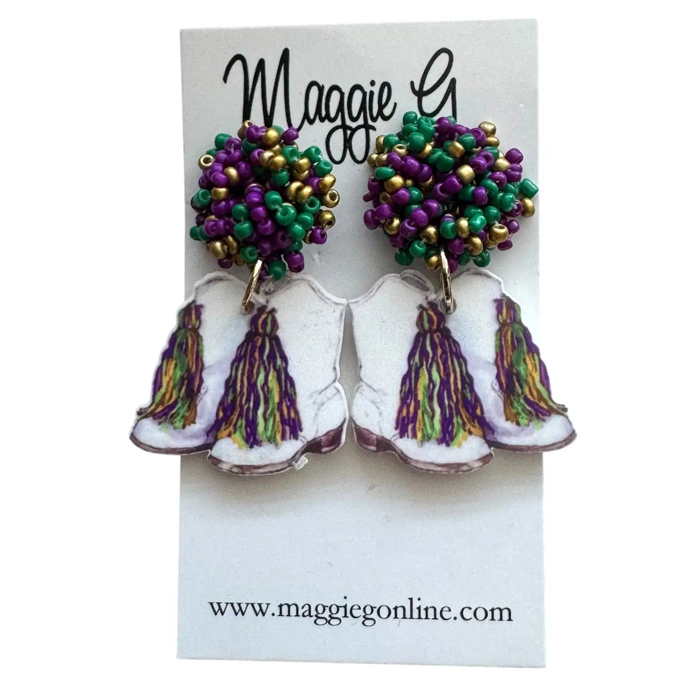 Mardi Gras Marching Boots Seed Bead Earrings