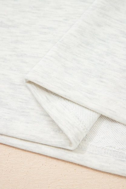 Light Grey Denim Patchwork Buttoned Polo Collar Long Sleeve Top
