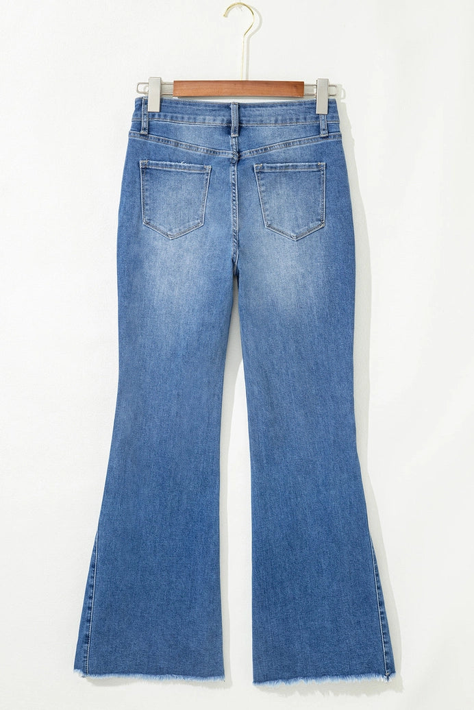 Ashleigh Blue Cut Out Side Frayed Hemline Flare Jeans