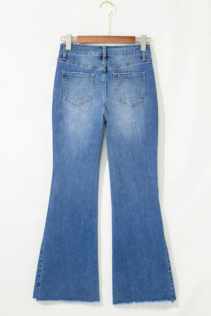 Ashleigh Blue Cut Out Side Frayed Hemline Flare Jeans