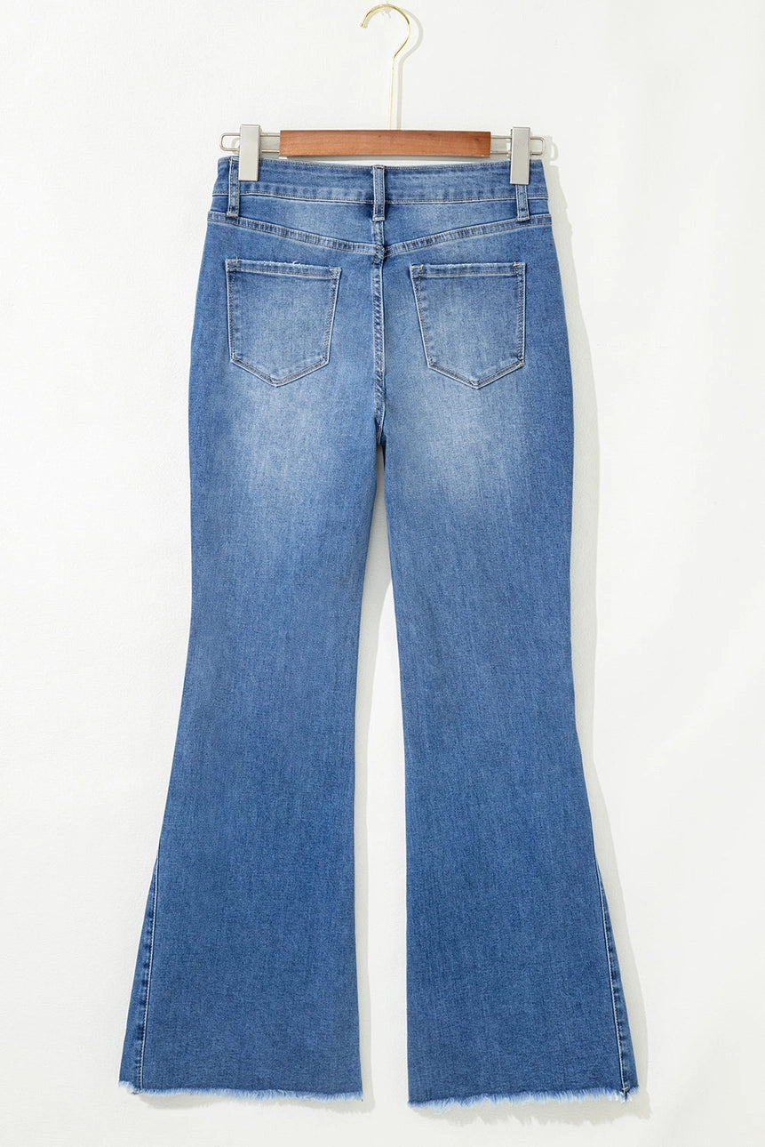 Ashleigh Blue Cut Out Side Frayed Hemline Flare Jeans