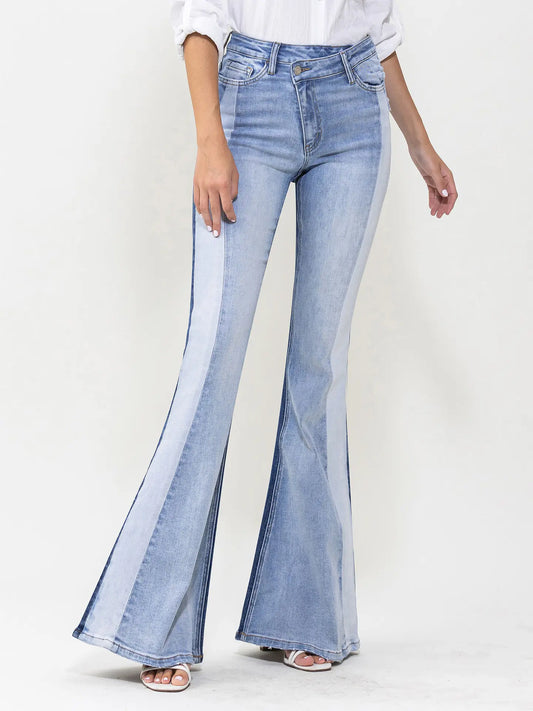 High Rise Color Block Super Flare Jeans (Vervet-Bella)