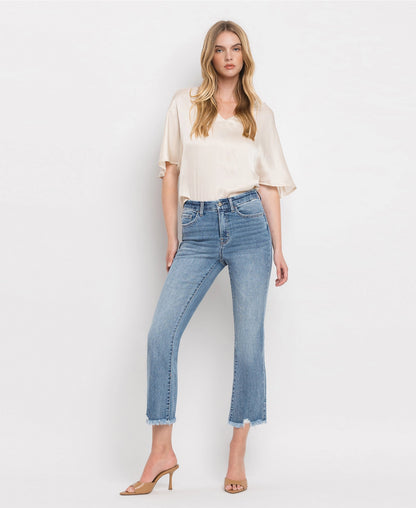High Rise Frayed Hem Crop Flare Jeans (Vervet-BELLA)