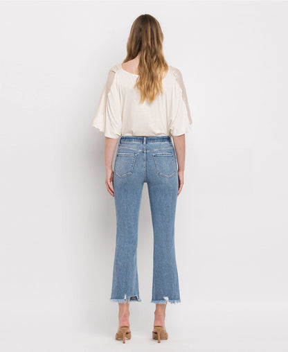 High Rise Frayed Hem Crop Flare Jeans (Vervet-BELLA)