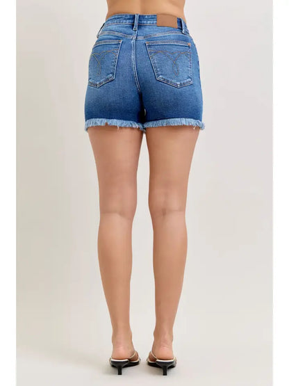 Judy Blue High Waist Dark Wash Slim Fray Shorts