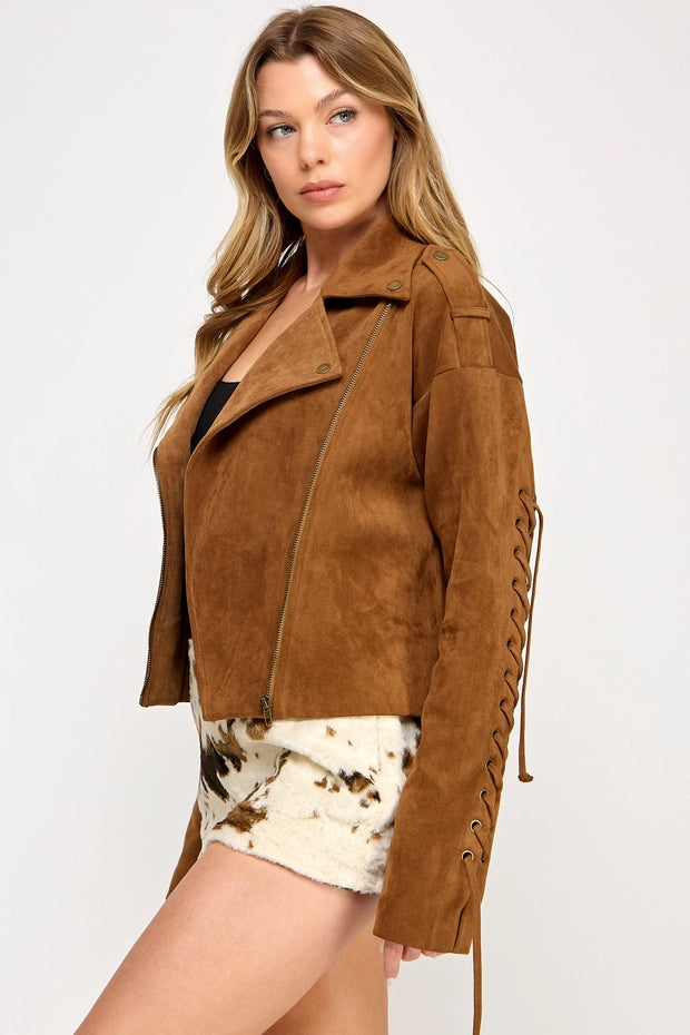 Frontier Moto Jacket - Western Lace Faux Suede