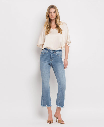High Rise Frayed Hem Crop Flare Jeans (Vervet-BELLA)