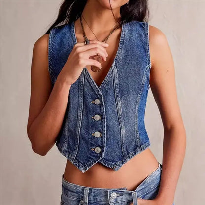 Fashionable Casual V-Neck Denim Vest