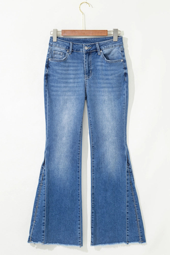 Ashleigh Blue Cut Out Side Frayed Hemline Flare Jeans