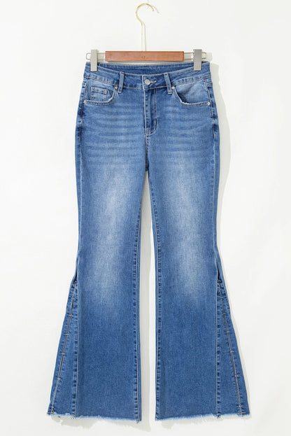 Ashleigh Blue Cut Out Side Frayed Hemline Flare Jeans