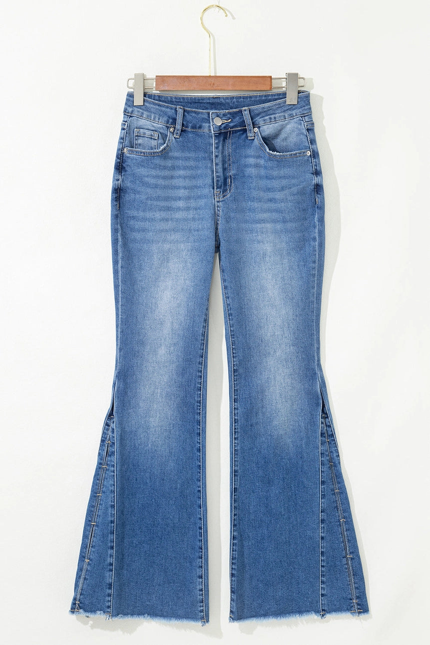 Ashleigh Blue Cut Out Side Frayed Hemline Flare Jeans
