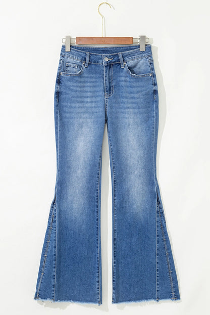 Ashleigh Blue Cut Out Side Frayed Hemline Flare Jeans