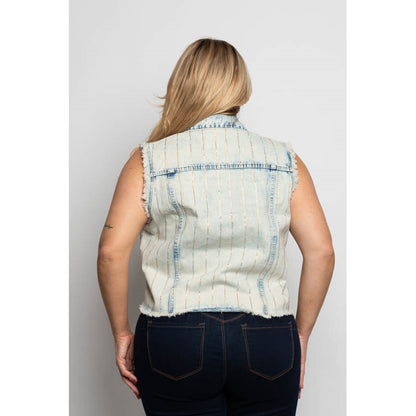 Plus Size Cropped Distressed Rhinestone Denim Vest