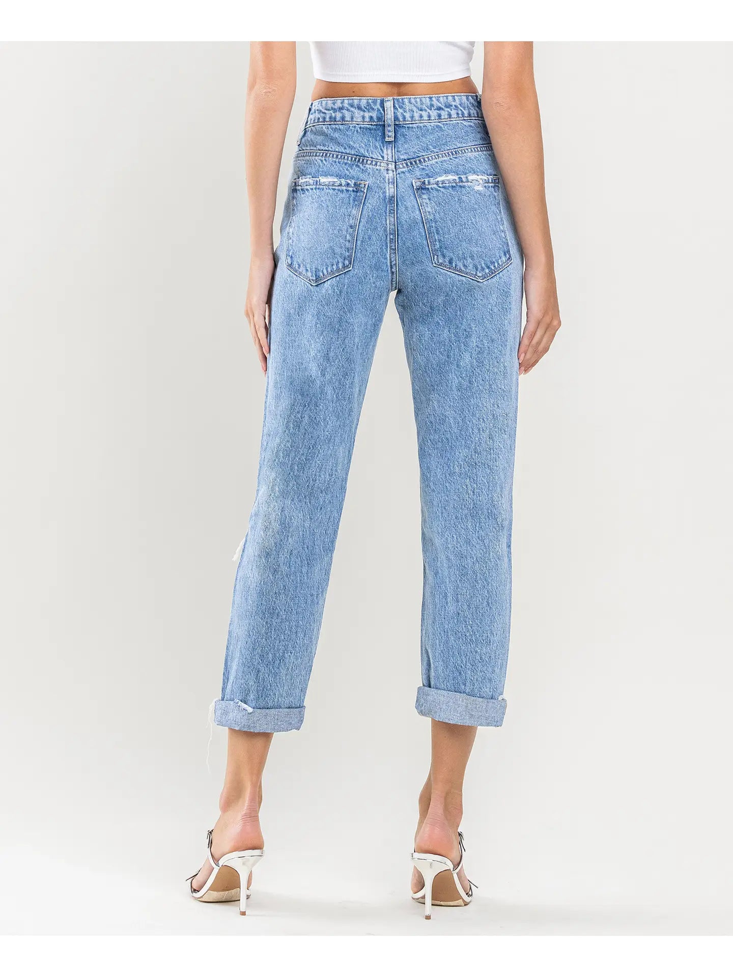 Super High Rise Color Block Cuffed Mom Jeans (Vervet-Emma)