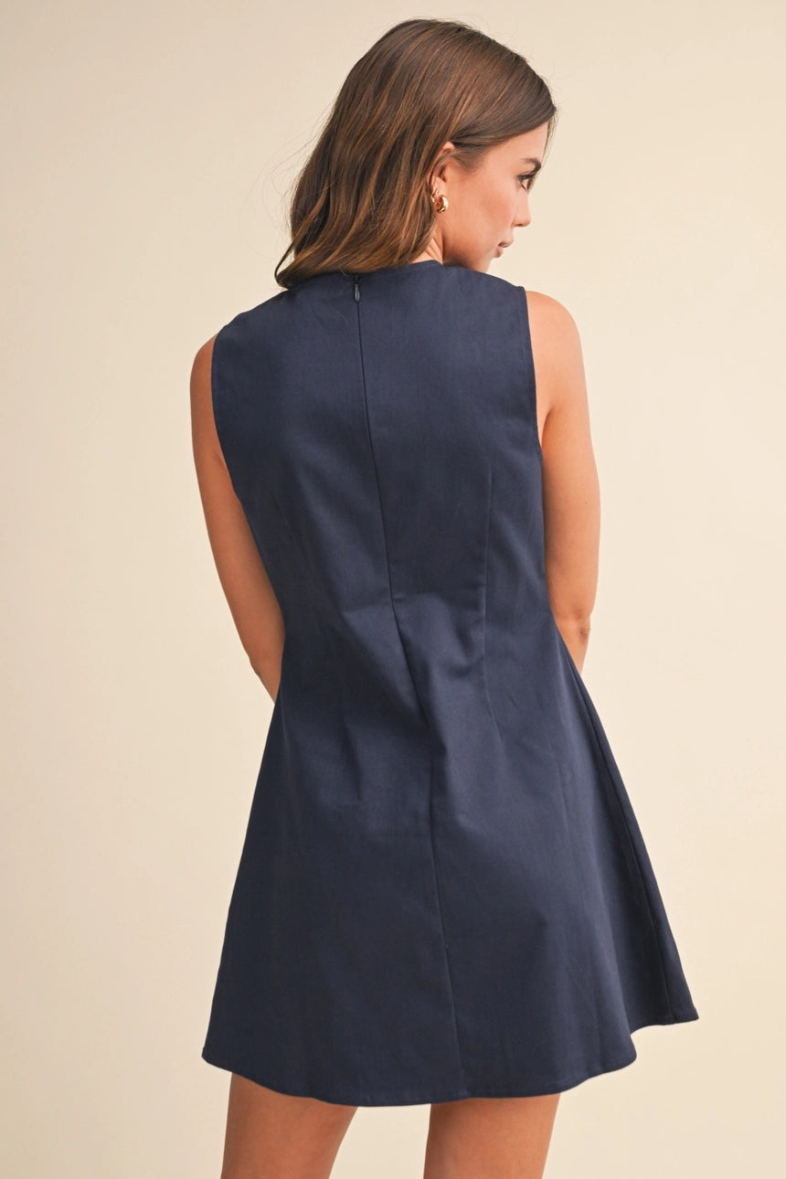 Ribbon Twill Mini Dress (NAVY)