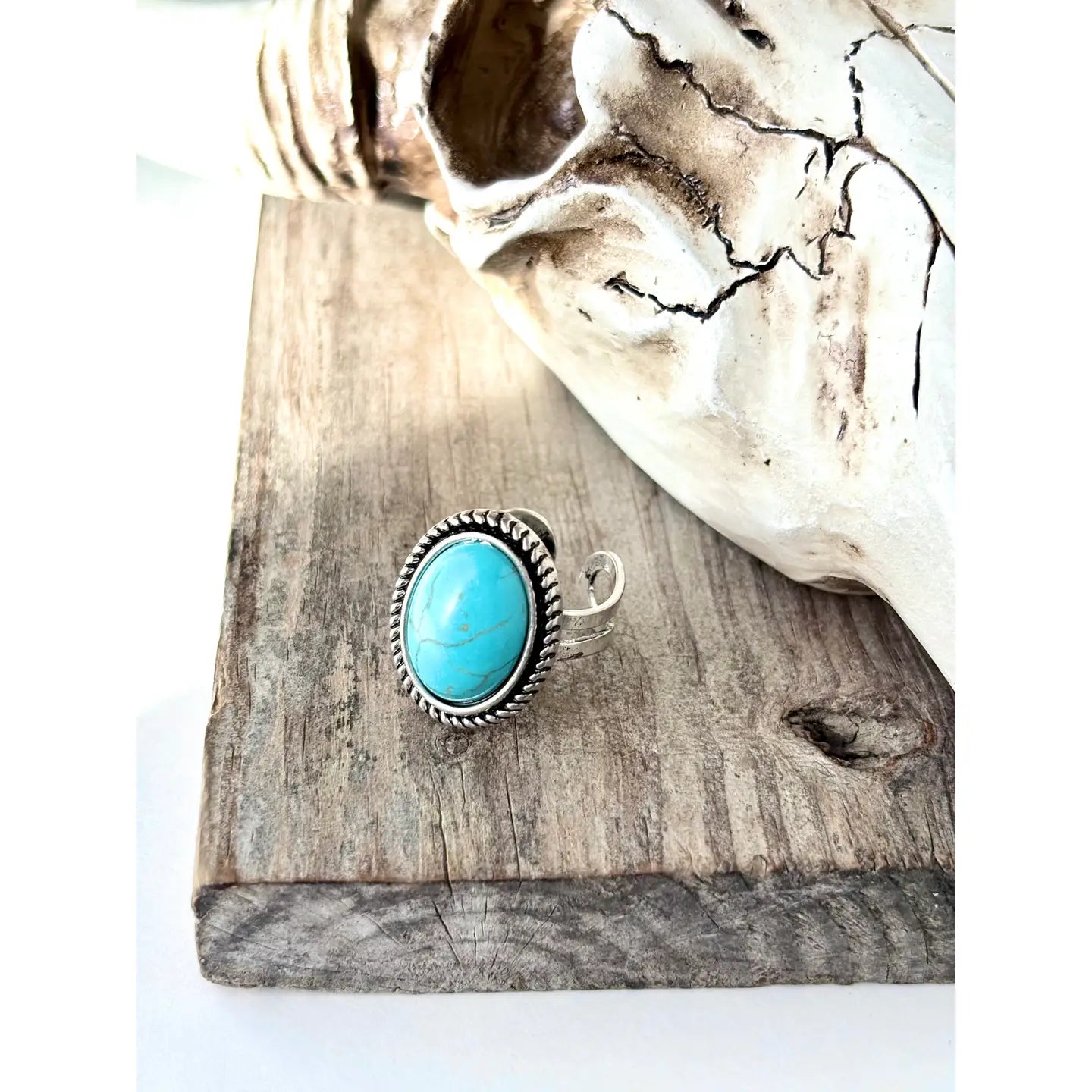 Turquoise Stone Oval Concho Statement Cuff Ring