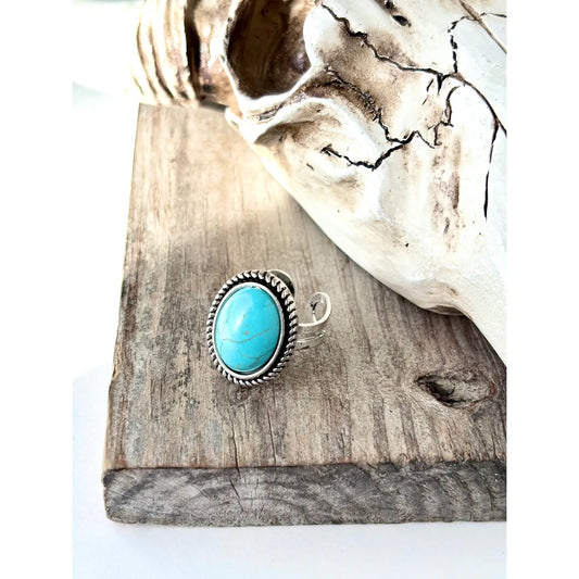 Turquoise Stone Oval Concho Statement Cuff Ring