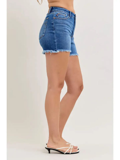 Judy Blue High Waist Dark Wash Slim Fray Shorts