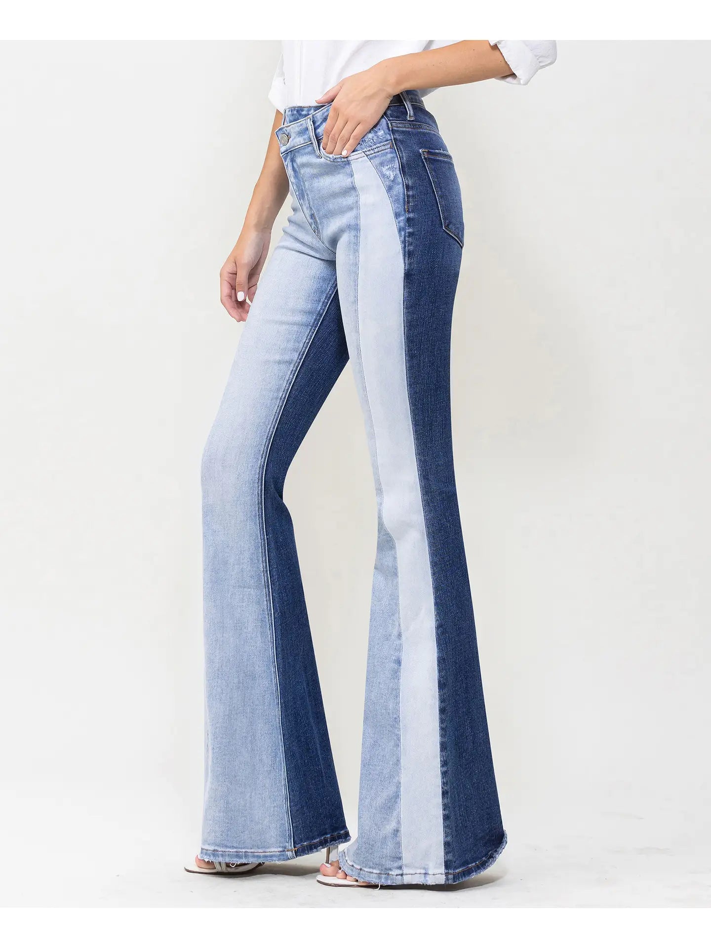 High Rise Color Block Super Flare Jeans (Vervet-Bella)