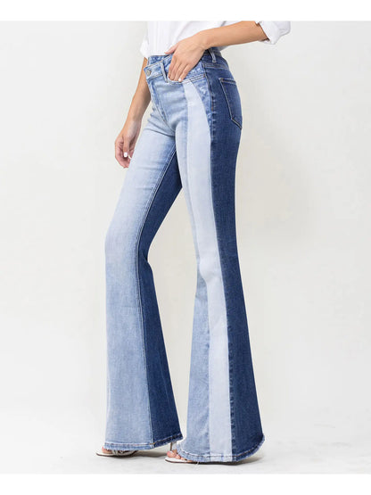 High Rise Color Block Super Flare Jeans (Vervet-Bella)