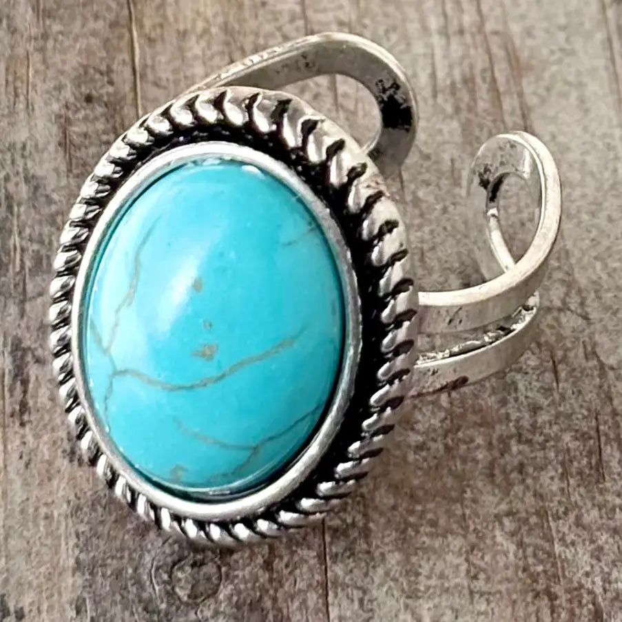 Turquoise Stone Oval Concho Statement Cuff Ring