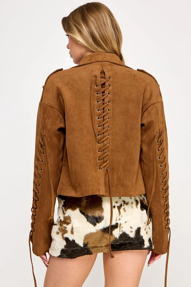 Frontier Moto Jacket - Western Lace Faux Suede