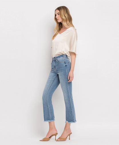 High Rise Frayed Hem Crop Flare Jeans (Vervet-BELLA)