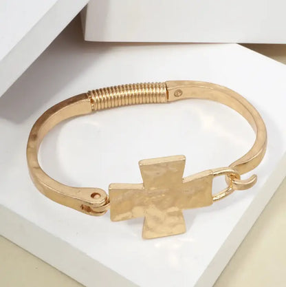 Solid Cross Hammered Bangle Cuff Bracelet