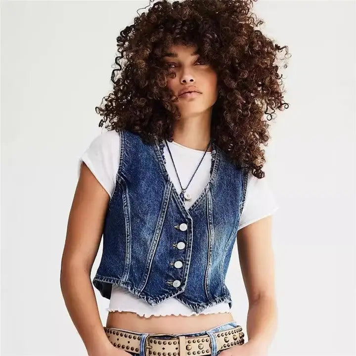 Fashionable Casual V-Neck Denim Vest