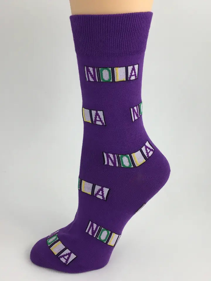 Mardi Gras Nola Tiles Socks Purple