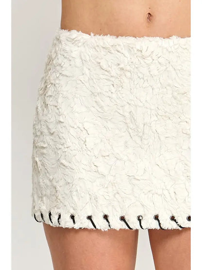 Feather Mini Skirt - Suede Fur Whipstitch Mid Waist  (Runs Small)