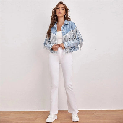 Casual Fringed Lapel Denim Jacket