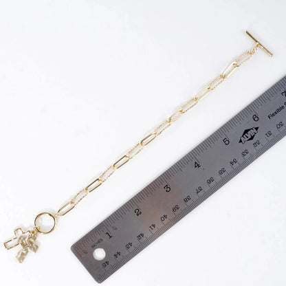 Hammered Cross Cluster Charm Toggle Bracelet