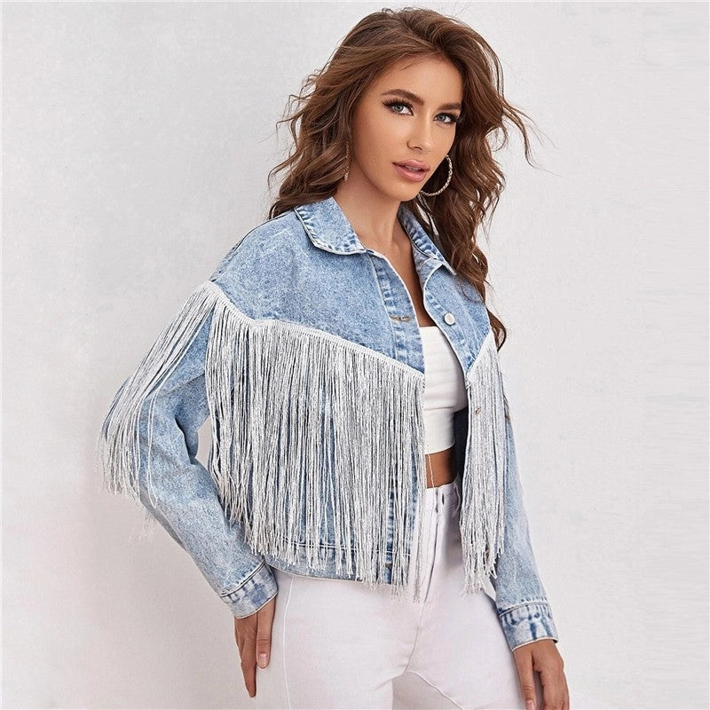 Casual Fringed Lapel Denim Jacket