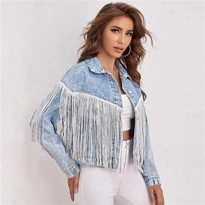 Casual Fringed Lapel Denim Jacket