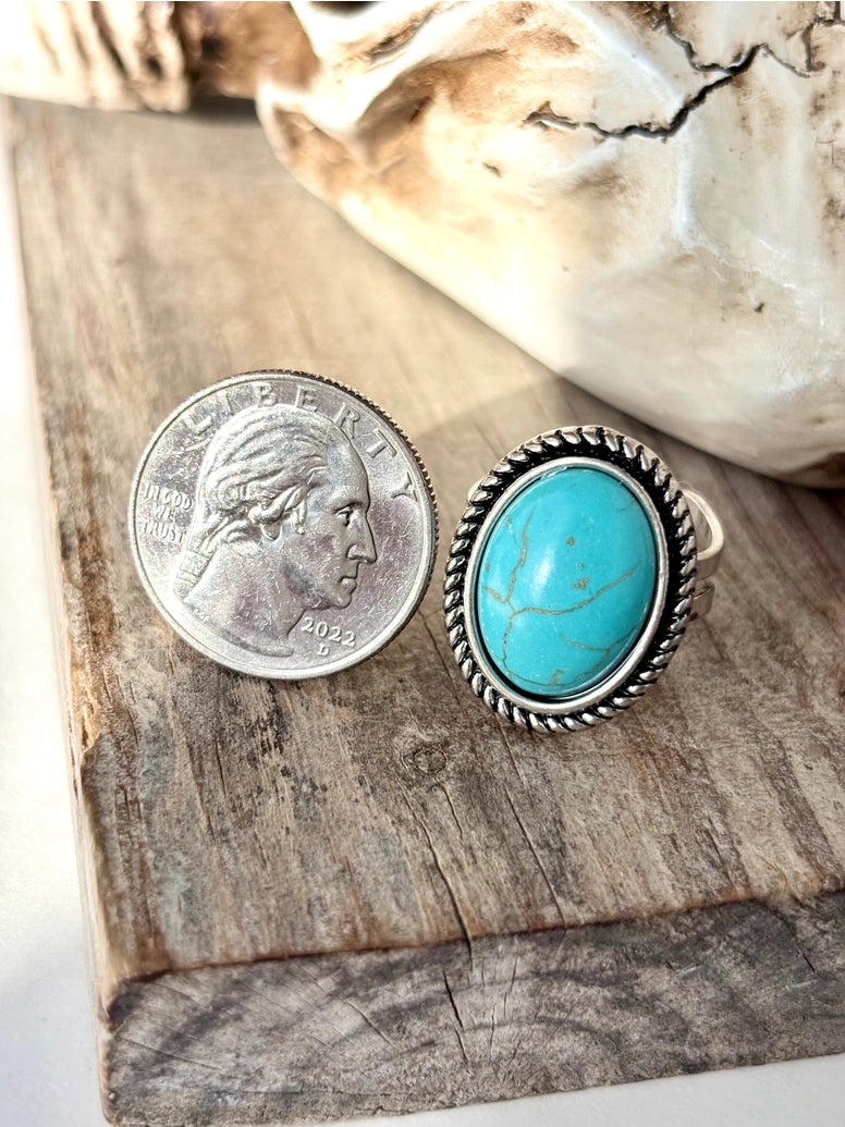 Turquoise Stone Oval Concho Statement Cuff Ring