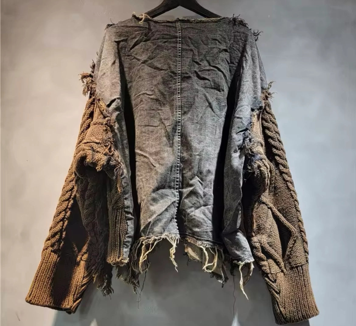 Textured Sweater with Denim Trim-Shacket  (Rust)