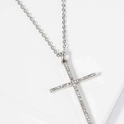 Micro Pave Set Rhinestone Cross Pendant Necklace