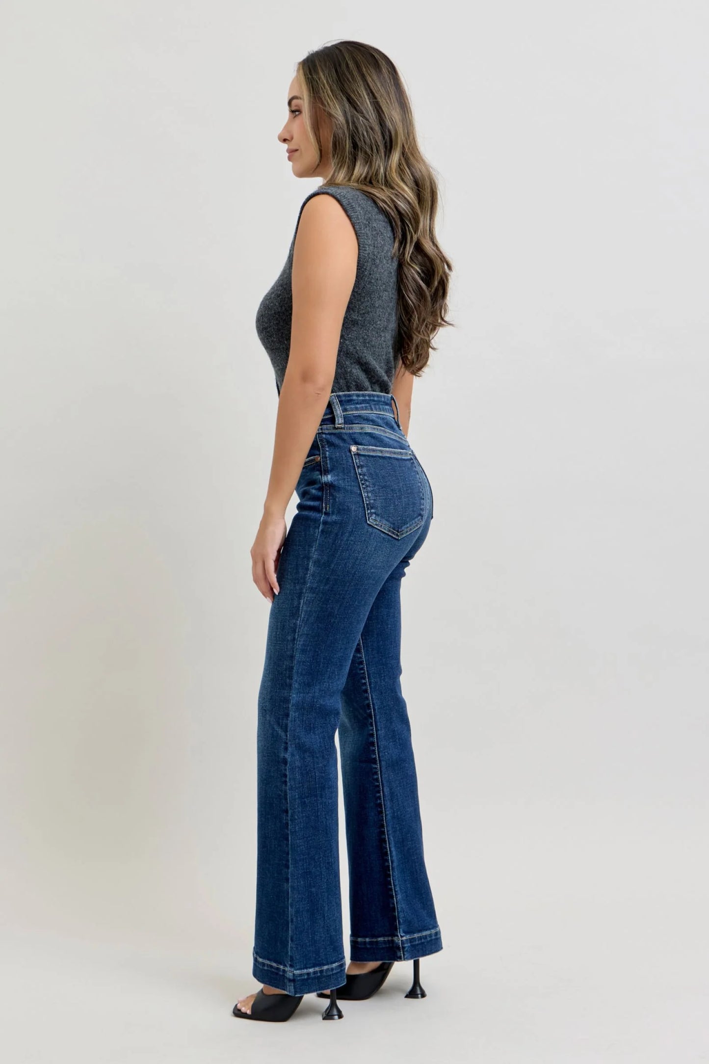 Judy Blue High Waist Trouser Flare Denim Jeans  Petite