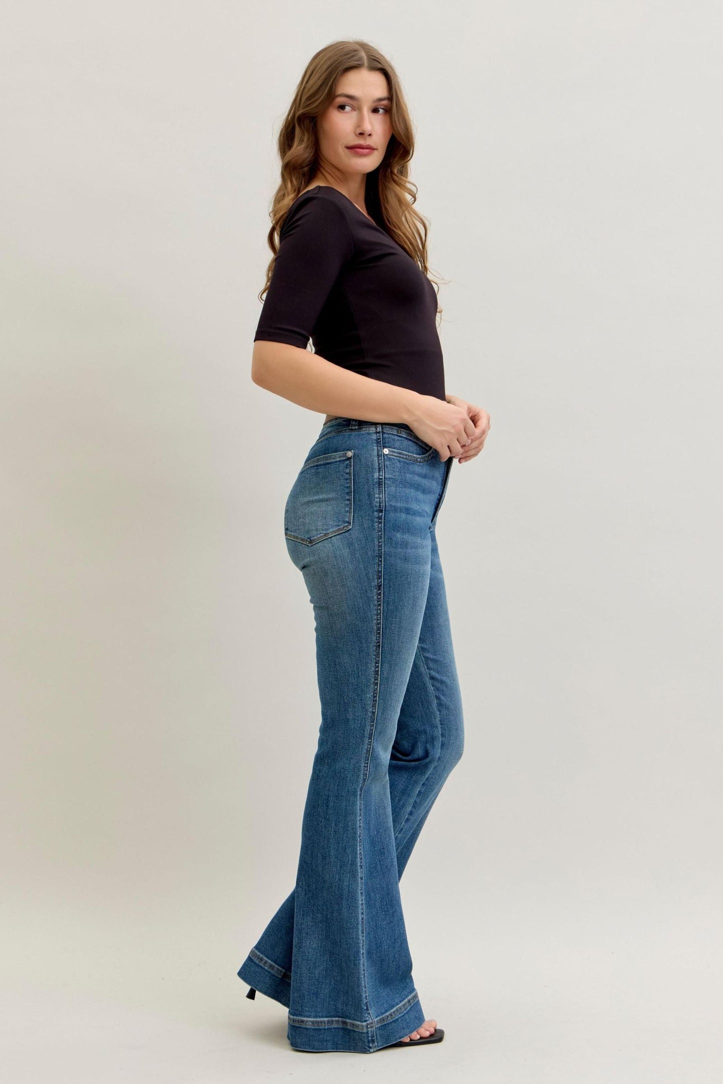 Judy Blue High Waist Tummy Control Double Button Flare Denim Jeans