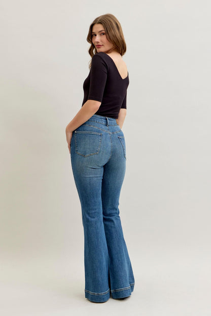 Judy Blue High Waist Tummy Control Double Button Flare Denim Jeans