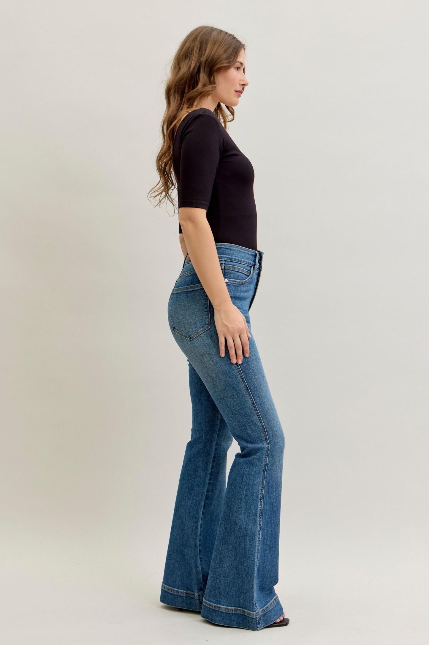Judy Blue High Waist Tummy Control Double Button Flare Denim Jeans