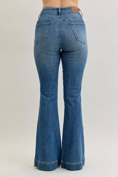Judy Blue High Waist Tummy Control Double Button Flare Denim Jeans
